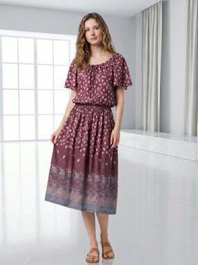 Vintage Sue Brett Paisley Dress ILGWU Union Label Elastic Waist Size 5/6